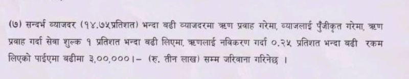 ब्याजलाई पुँजीकृत गर्न नपाइने, नविकरण शुल्क ०.२५ प्रतिशत लिए ३ लाखसम्म जरिवाना